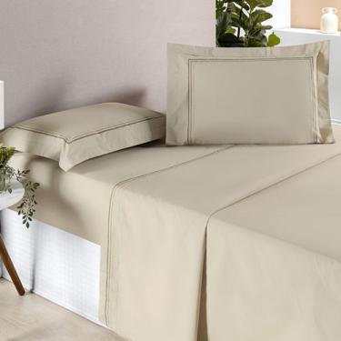 Imagem de Jogo de Cama Lençol Plano Queen 4 Peças Fronha Aba Americana e Detalhe
