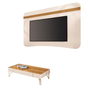 Imagem de Painel Suspenso Armony Off White Cinamomo com Mesa de Centro Cadenza Off White Cinamomo - HB Móveis