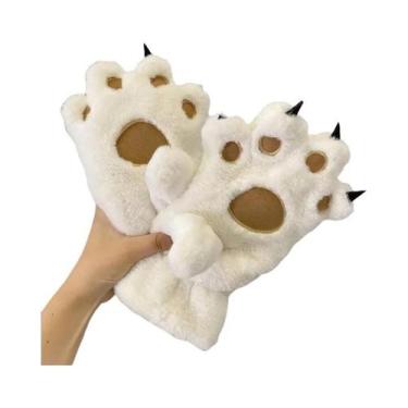 Imagem de Luvas De Inverno Sem Dedos De Pelúcia Fofas Com Pata De Gato E Urso Pa