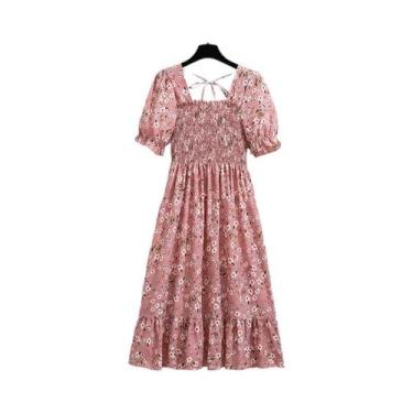 Imagem de Vestido Casual Feminino De Verão E Primavera Com Cintura Elástica Em C