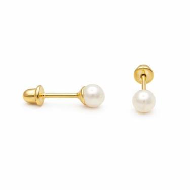 Imagem de Brinco em Ouro 18k com Pérolas Brancas Redondas - Vários Tamanhos - Ju