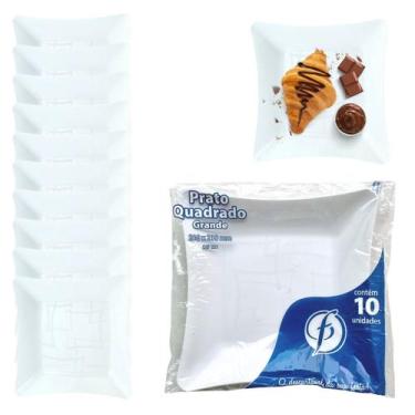 Imagem de 10 Pratos Quadrados Descartáveis 21cm Para Festas Churrascos - Descarf