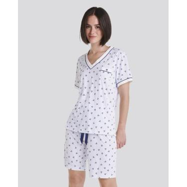 Imagem de Pijama Feminino Manga Curta Estampa Âncoras Macio Azul Marinho Lohe, A