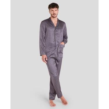 Imagem de Pijama Feminino de Cetim Macio e Confortável Azul Marinho Lohe, Azul m