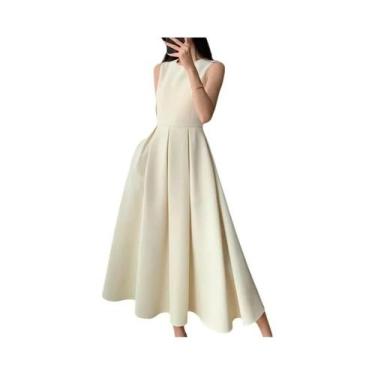 Imagem de Vestido Maxi Plissado Sem Mangas Para Mulheres, Vestido De Verão Elega