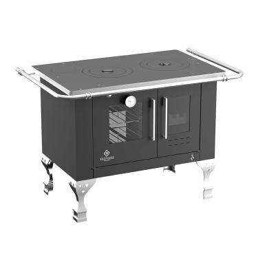 Imagem de Fogão a Lenha Elegance Chefe N°01 Esquerdo Preto com Forno Chapa Ferro Fundido Elevare Industrial