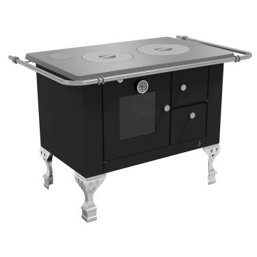 Imagem de Fogão a Lenha Elegance Master N°01 Esquerdo Preto com Chapa Alumínio e Forno Elevare Industrial