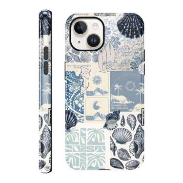 Imagem de Capa lioscre para iPhone 13/14 de 6,1 polegadas com colagem azul praia