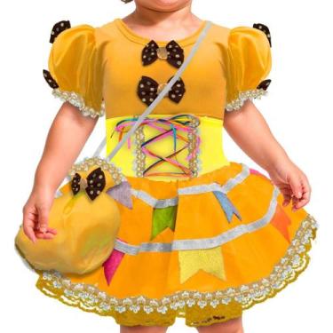 Imagem de Vestido Caipira Fantasia Junina Bebê 0 a 2 Anos Neon de Luxo - Fantasi
