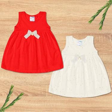 Imagem de Vestido para Bebê Festas com Brilho e Aplique Laço - Fantoni, Creme, M