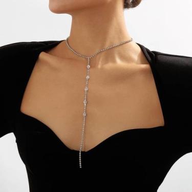 Imagem de N-L0338-Colar Bijuteria Festa Luxo Longo Y Strass Casamento M0302 - xu