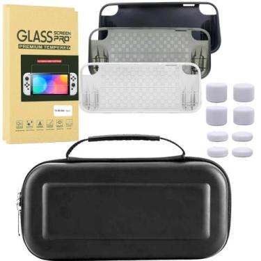 Imagem de Case Capa Switch + Película Vidro + 4 Grips + Capa Tpu Oled - Genérica