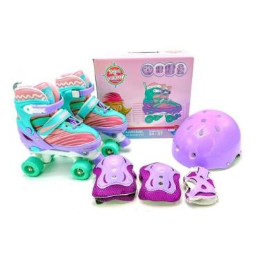 Imagem de Patins Infantil 4 Rodas Quad Capacete Kit Proteção 34-37 - Unitoys