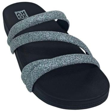 Imagem de Chinelo Zaxy Feminino Tiras Frontais Brilhosas Slide Glamour, Preto, P