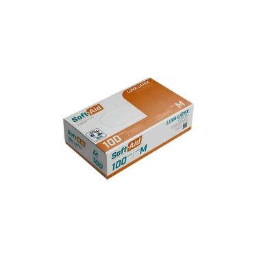 Imagem de Luva de Látex Descartável com Pó Soft+aid para Procedimentos Tamanho m Caixa com 100 Unidades