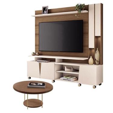 Imagem de Estante Home Theater Virtus Castanho Off White Com Mesa De Centro Sky 