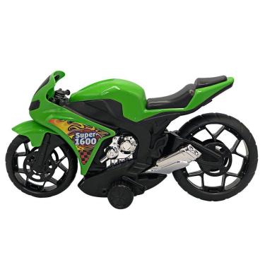 Imagem de Moto de Brinquedo com Friccao Super Moto 1600 Esportiva Rodas Realistas Verde Bs Toys