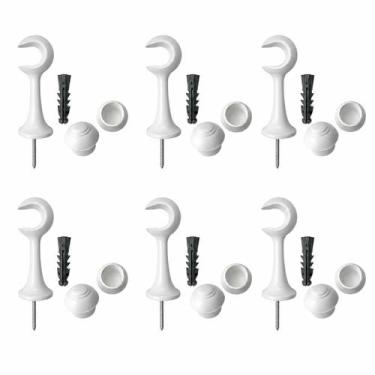 Imagem de Kit 6 Suportes Para Varão De Cortina 19mm Com Ponteiras E Buchas PVC R