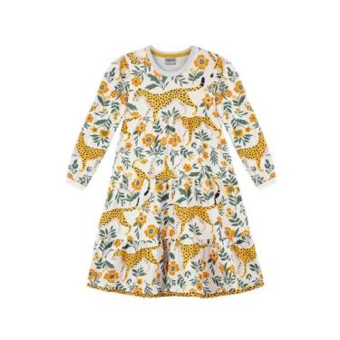 Imagem de Vestido Menina Manga Longa em Meia Malha com Estampa Nanai, Off white,