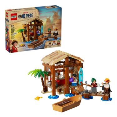Imagem de Brinquedo 75636 One Piece Cabana da Vila Fusha com Minifiguras e Barco Pirata Bege Lego 299 PEÇAS