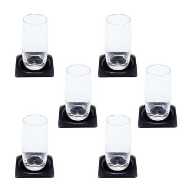 Imagem de Porta Copos 6 Unidades Preto em Resina Poliéster Impermeável e Resistente para Mesa de Sala Ou Cozinha Pontto Lavabo