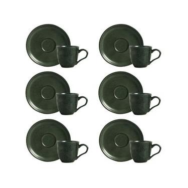 Imagem de Conjunto de Xícara de Chá com Pires Bio Arauco 6 Peças Cerâmica Stoneware Verde e Preto Porto Brasil