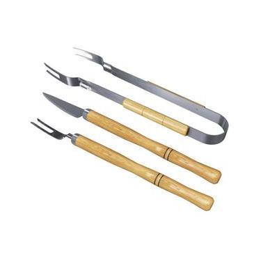 Imagem de Kit Churrasco 3 Peças Garfo Faca Pegador em Aço Inox com Cabo de Madeira Qualinox