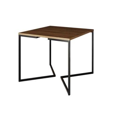 Imagem de Mesa Jantar Industrial Quadrada Amêndoa 90Cm Base V Ferro Preto - CASA