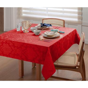 Imagem de Toalha de mesa quadrada jacquard vermelha 4L 1,50 x 1,35m