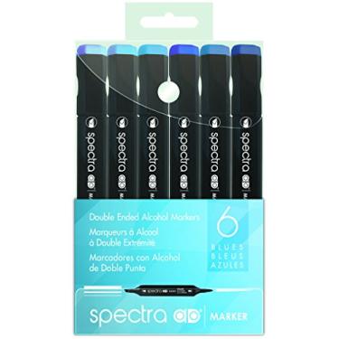 Imagem de Conjunto de marcadores Spectra AD da Chartpak em caixa de plástico, ponta tripla e pincel de ponta dupla, 6 cores azuis sortidas (SBLUES6AD)