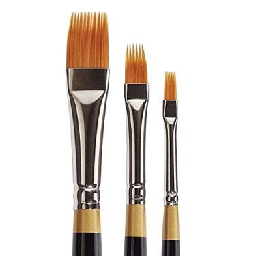 Imagem de KINGART B-031 Premium 3 peças. Conjunto de pincéis de artista RAKE série 9120 original dourado sintético Taklon para acrílico, óleo, aquarela e tinta guache, cabo curto, 3 tamanhos: 1/20.3 cm, 1/10.2