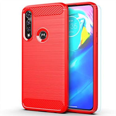 Imagem de M MAIKEZI Capa para Moto G Power 2020, Capa Motorola G Power 2020 com protetor de tela HD, Capa protetora antiderrapante antiderrapante TPU macio para Motorola Moto G Power 2020 (TPU escovado vermelho)