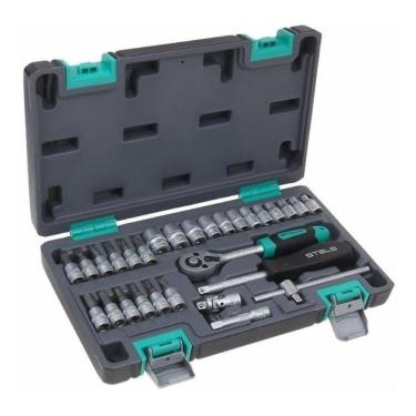 Imagem de Jogo Soquete Catraca 1/4 Pol 4 À 13 Mm Aço Cr-V 29 Pçs Stels