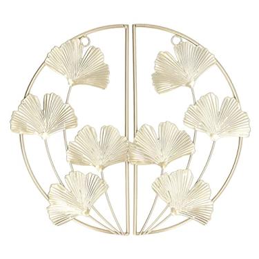 Imagem de Asixxsix Esculturas de parede, decoração de metal dourado Ginkgo folha moderna simples estilo nórdico metal decoração de parede arte de metal dourado para sala de estar, quarto, escritório, decoração de hotel