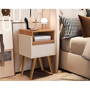 Imagem de Mesa de Cabeceira Pés Palito Com Gaveta Yasmin Off white/Nature - JM Casa dos Moveis
