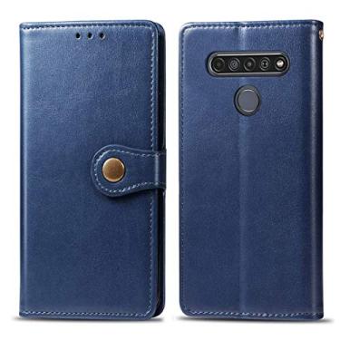 Imagem de YUNCHAO Caixa de telefone Para lg k61 retro cor sólida couro fivela de couro de fivela com cordão e foto de moldura e slot para cartão e função de carteira e suporte capa para celular