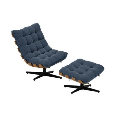 Imagem de Kit 01 Poltrona e 01 Puff Giratório Azul Marinho