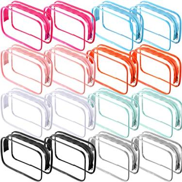Imagem de Reginary Pacote com 16 sacos de cosméticos transparentes, bolsa de higiene pessoal transparente com zíper, estojo organizador de plástico PVC à prova d'água para mulheres e homens, viagem de férias,