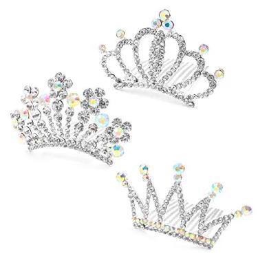 Imagem de NODG 3 peças de coroa de tiaras prateadas com pente de cabelo, mini tiaras para mulheres, tiaras de cristal brilhantes de princesa para mulheres, acessórios de cabelo para mulheres
