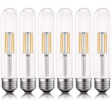 Imagem de Luxrite Lâmpadas de tubo de LED T9 vintage equivalentes a 60W, branco quente 2700K, 550 lúmens, lâmpadas tubulares Edison reguláveis 5W, vidro transparente, lâmpada de filamento de LED, listado pela UL, base padrão E26 (pacote com 6)