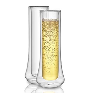 Imagem de JoyJolt Cosmo Taças de champanhe sem haste de parede dupla – Conjunto de 2 copos Mimosa, ideal para casamentos ou chás de panela – Taças de champanhe alegres sem haste – Conjunto de copos brilhantes