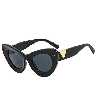 Imagem de Óculos de sol fashion olho de gato retrô grande armação medidor de unhas tons mesmo azul à prova de luz, 1, tamanho único