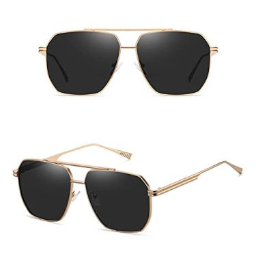 Imagem de Óculos de sol quadrado polarizado designer retrô metal óculos de sol para homens mulheres óculos de condução UV400, C2 ouro preto, tamanho único