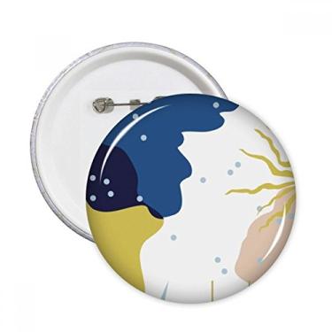 Imagem de Azul Branco Abstrato Plantas Arte Alfinetes Redondos Emblema Botão Decoração Acessório 5 peças