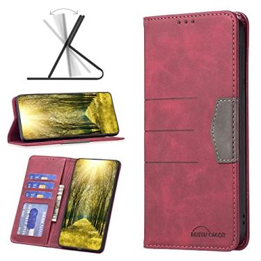 Imagem de Capas de telefone de cor magnética combinando Samsung Galaxy A14 5G capa de couro slots para cartão de visita carteira clipe capas à prova de choque Samsung A14 5G Shell de telefone (vermelho, Samsung A14 5G)