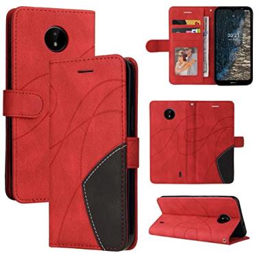 Imagem de Capa carteira para Nokia C10 e Nokia C20, compartimentos para cartão, capa de TPU à prova de choque de couro sintético de luxo anexada à prova de choque com fecho magnético com suporte para Nokia C10 e Nokia C20 (vermelho)