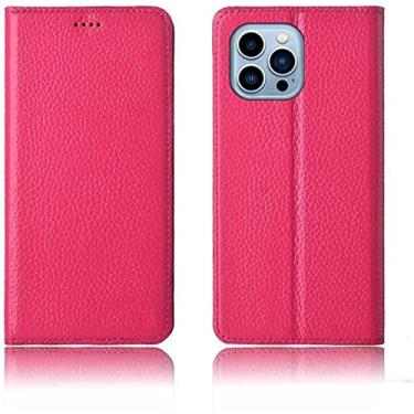 Imagem de WIKUNA Capa de telefone flip de couro, para Apple iPhone 13 Pro Max 2021 (6,7 polegadas) Capa fólio de proteção total com [slots para cartões] e [suporte] (cor: vermelho rosa)