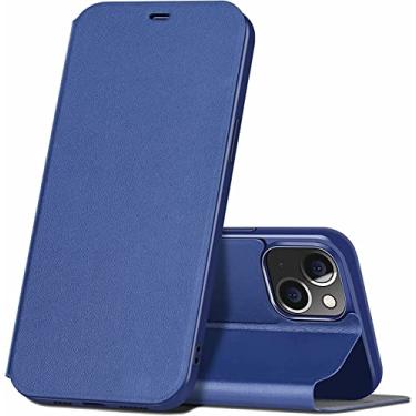 Imagem de COOVS Capa para iPhone 13 Mini /13/13 Pro/13 Pro Max, capa fólio de couro genuíno TPU à prova de choque suporte proteção da câmera estilo livro capa de telefone flip (cor: azul, tamanho: 13 mini 5,4 polegadas)