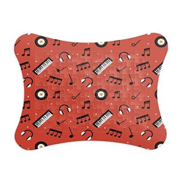 Imagem de Caderno preto e notas musicais, moldura vermelha, jogo de cartas de papel para casa