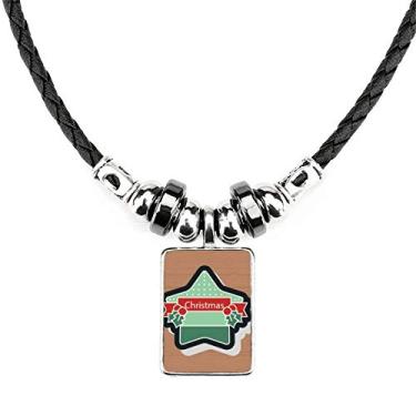 Imagem de DIYthinker Colar de Natal com ícone de desenho animado de estrela de Natal com pingente de corda de couro